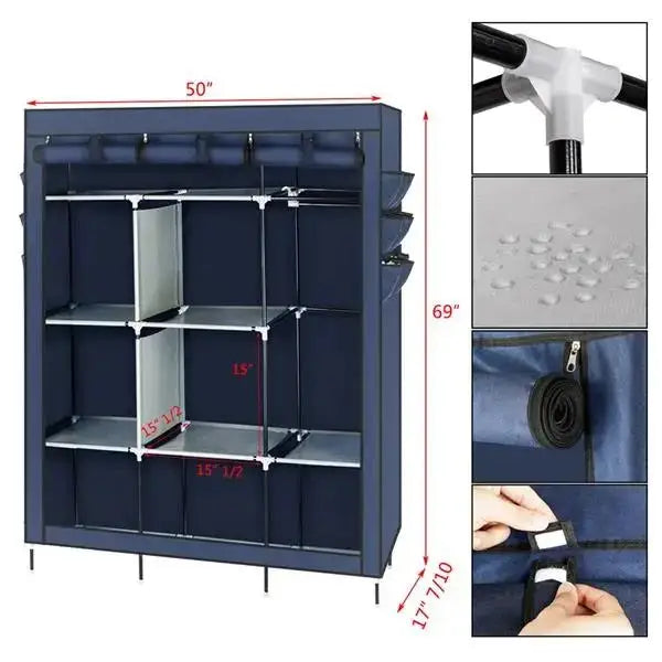 69" High-leg Non-woven Fabric Assembled Cloth Wardrobe Dark Blue MLNshops]