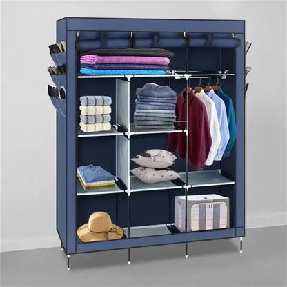 69" High-leg Non-woven Fabric Assembled Cloth Wardrobe Dark Blue MLNshops]