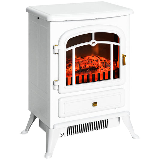 22" Electric Fireplace Heater, Freestanding Fire Place Stove with Realistic LED Flames and Logs, and Overheating Protection, 750W/1500W, White MLNshops]