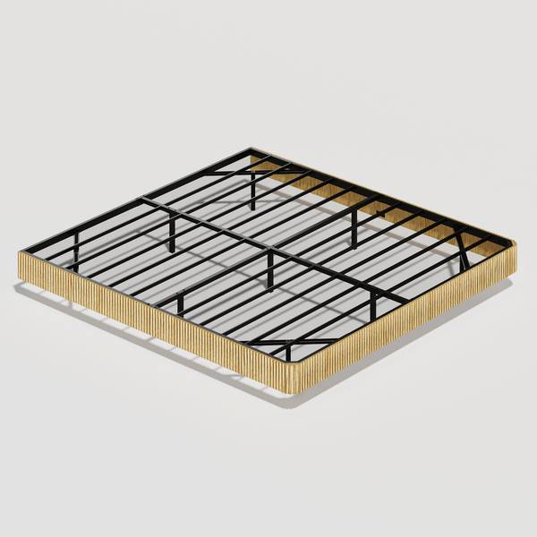 King Floating Bed Frame with LED Lights metal frame and wood-textured border, offering strong support and modern design.
