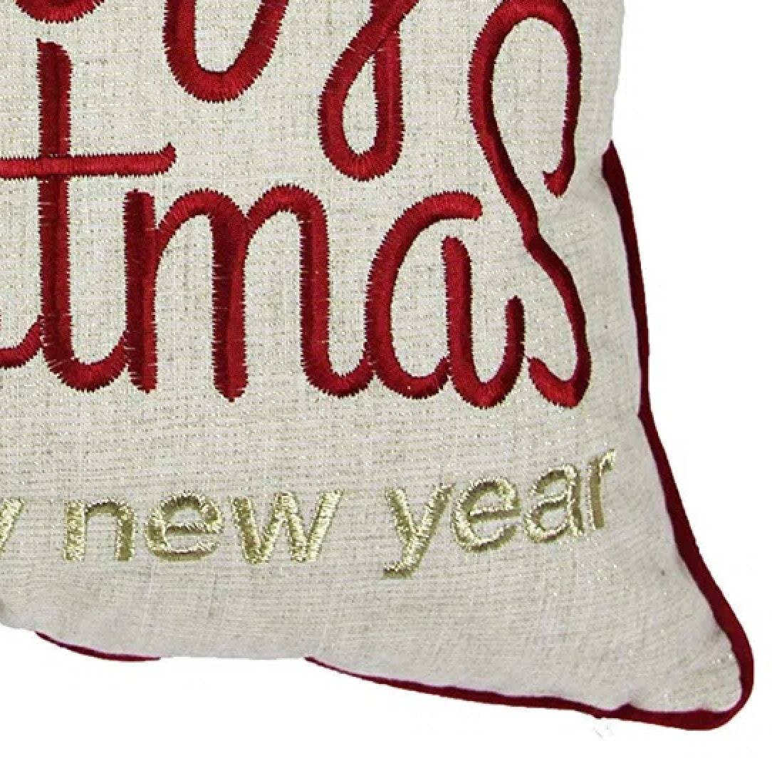 Merry Christmas and Happy New Year Throw Pillow – 20x20 Linen Look with Gold Accents and Insert