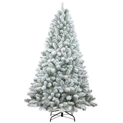 4 ft flocked Christmas tree with pine cones on a white background
