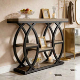 Console table with decorative items in a room setting