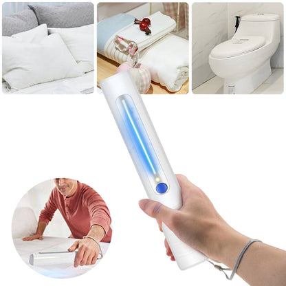 a person holding a light up device in front of a toilet
