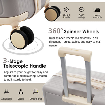 Close-up of 360° spinner wheels and telescopic handle on durable lightweight luggage set, designed for smooth and stable travel mobility.
