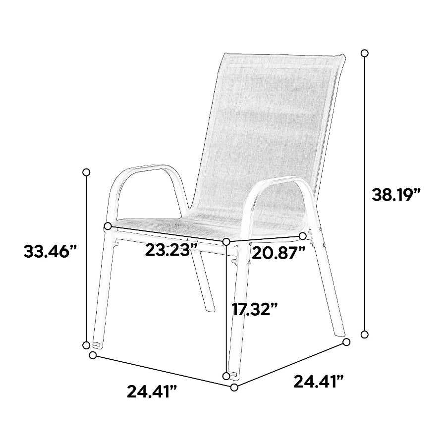 Dimension diagram of outdoor patio camping chair showing size specifications