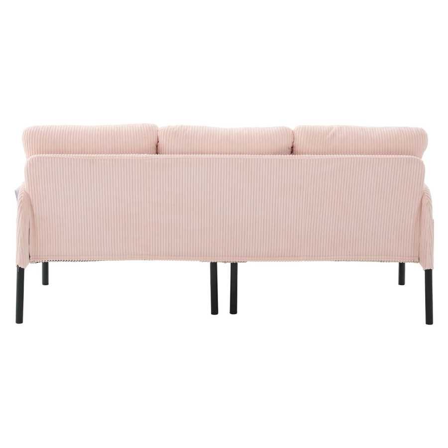 Pink sofa with black legs on a white background