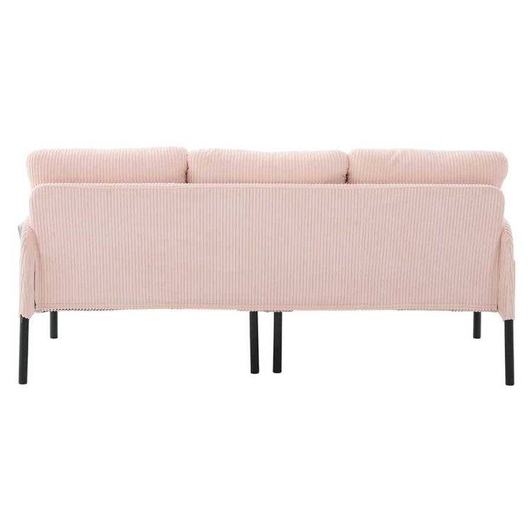 Pink sofa with black legs on a white background