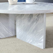 Close-up of the base panel on MDF white round coffee table, highlighting the marble-like finish and sturdy construction.