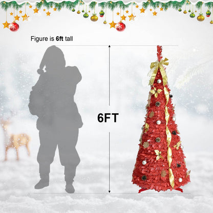 6FT Pop-Up Christmas Tree with LEDs & Decor - Space-Saving
