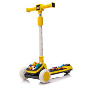 Yellow 3-wheel scooter for kids with flashing wheels and adjustable handlebar