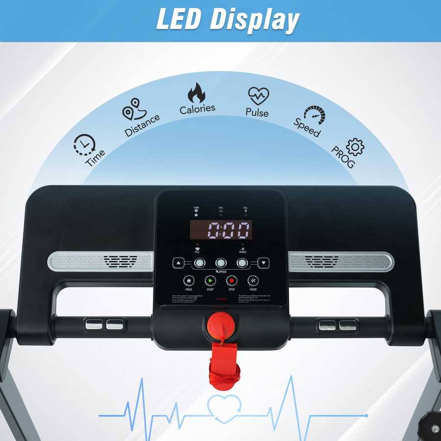 Treadmill control panel with buttons and digital screen