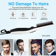Hand holding electric hair straightening comb for styling beards and hair
