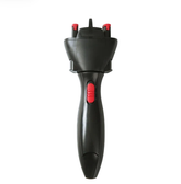 Black and red handheld device on a white background