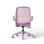 Purple office chair with mesh back on a white background