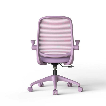 Purple office chair with mesh back on a white background