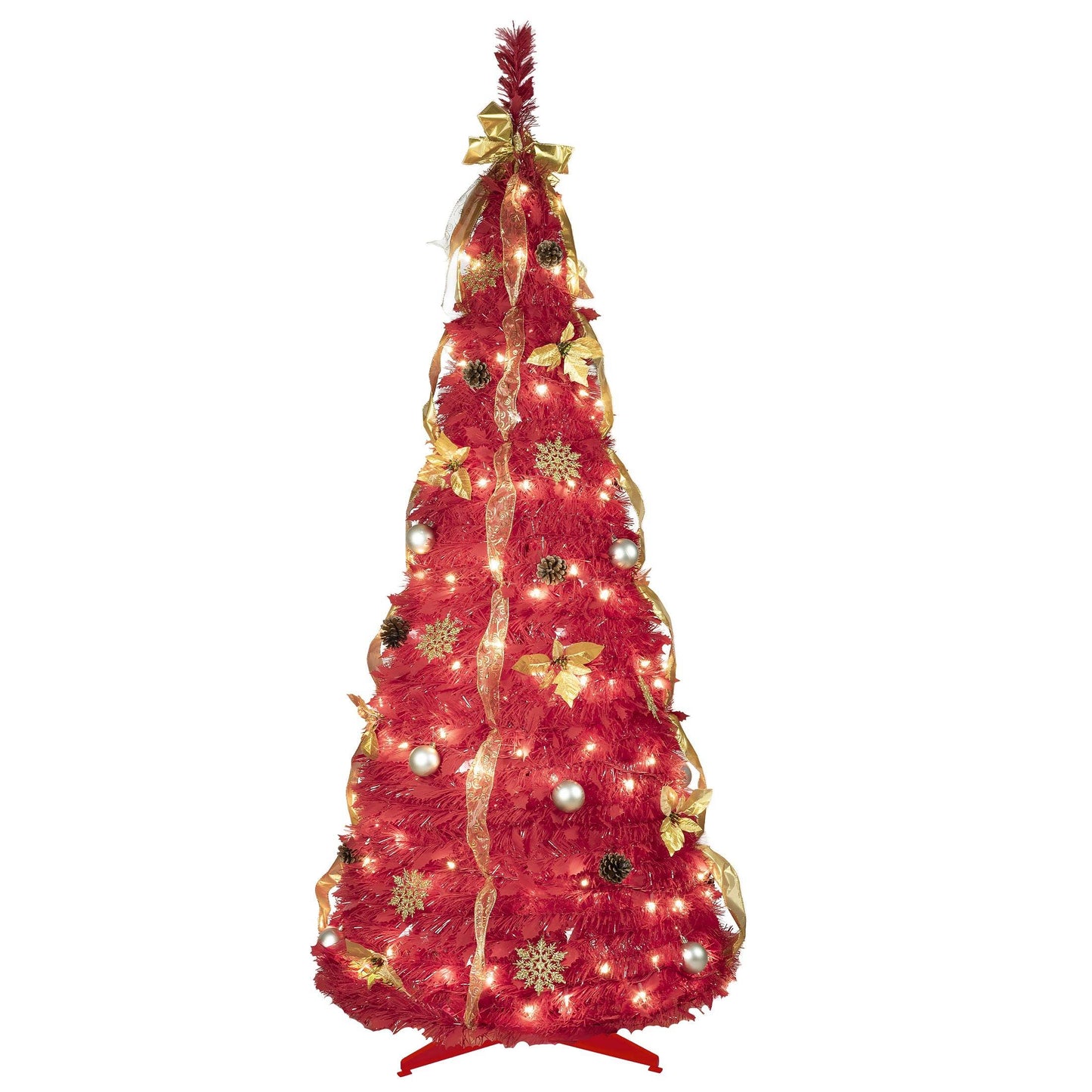 6FT Pop-Up Christmas Tree with LEDs & Decor - Space-Saving