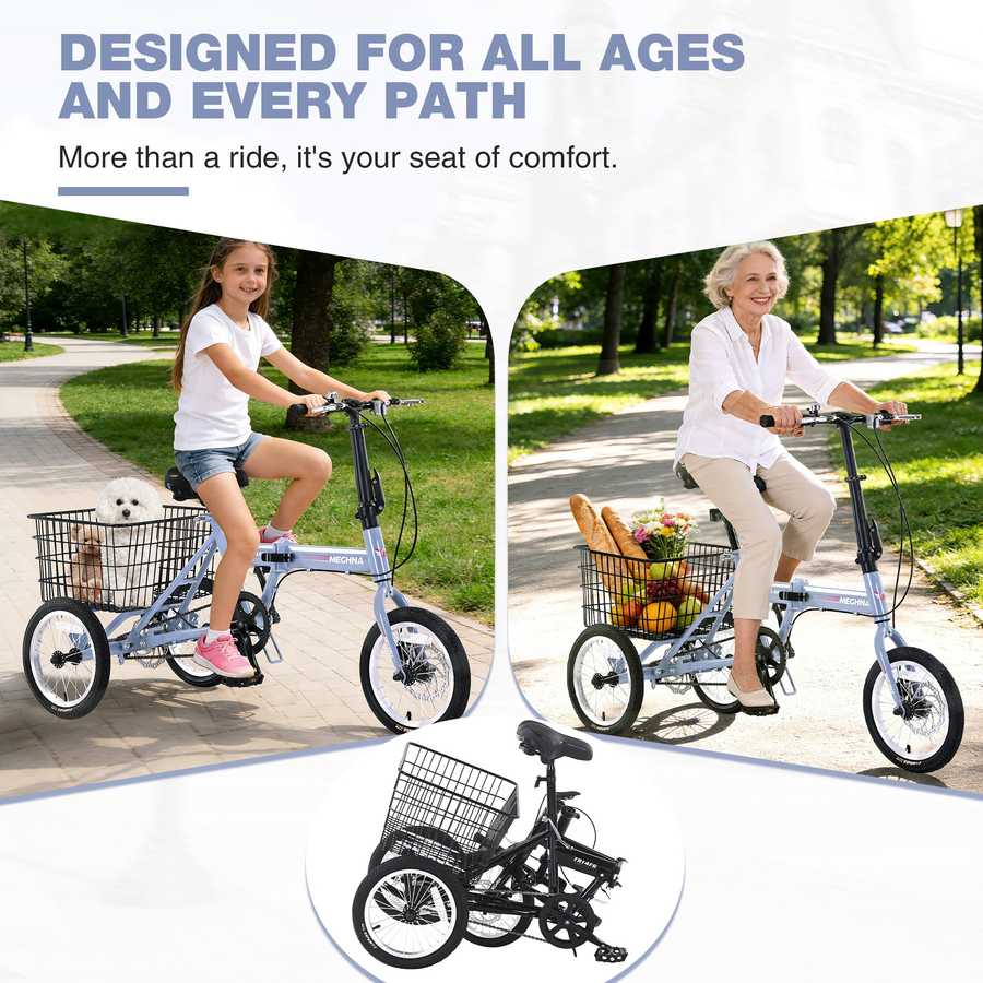 Folding Tricycle for Adults, 14 Inch 3 Wheel Bikes for Adult