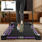 Side view of treadmill with dimensions diagram, showing length of 42.5 inches, width of 15 inches, and height of 3 inches