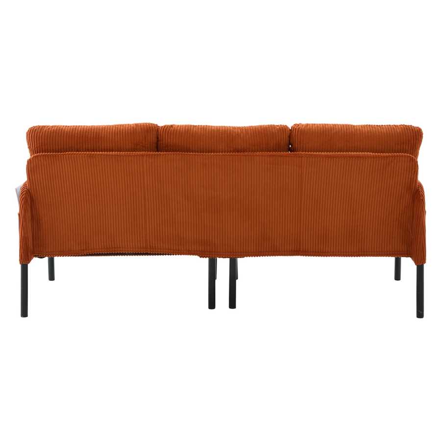 Orange sofa with black legs on a white background
