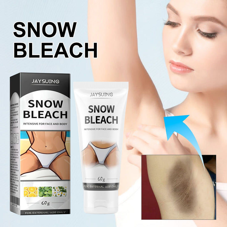 Jaysuing Snow Bleach product packaging with a before-and-after image of skin lightening.