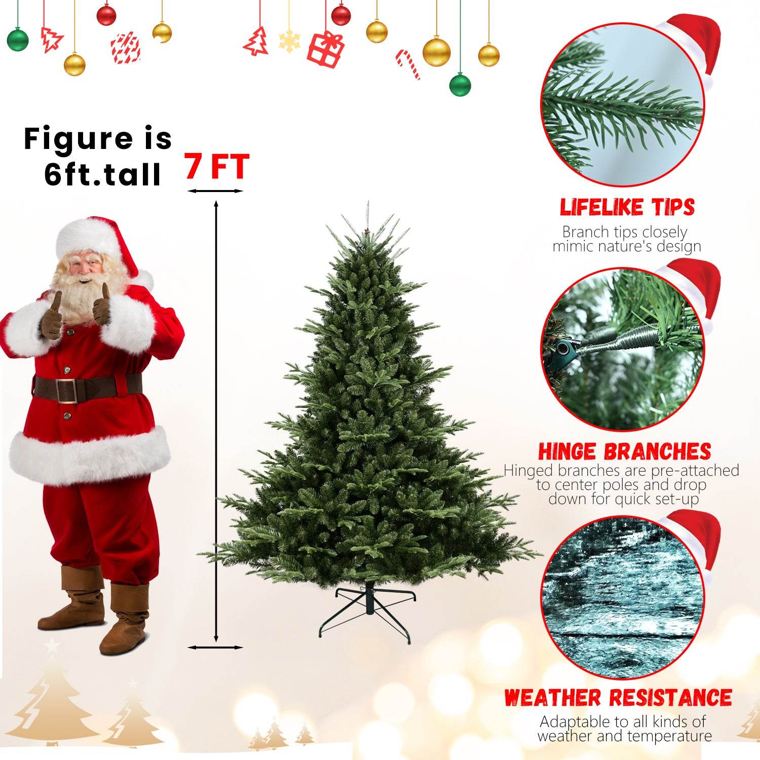 Full-Shaped 6FT Christmas Tree with 1673 Tips – PE/PVC Mixed Needles, Wide Base for Large Spaces, Hinged Structure for Easy Setup, Metal Stand for Strong Support*