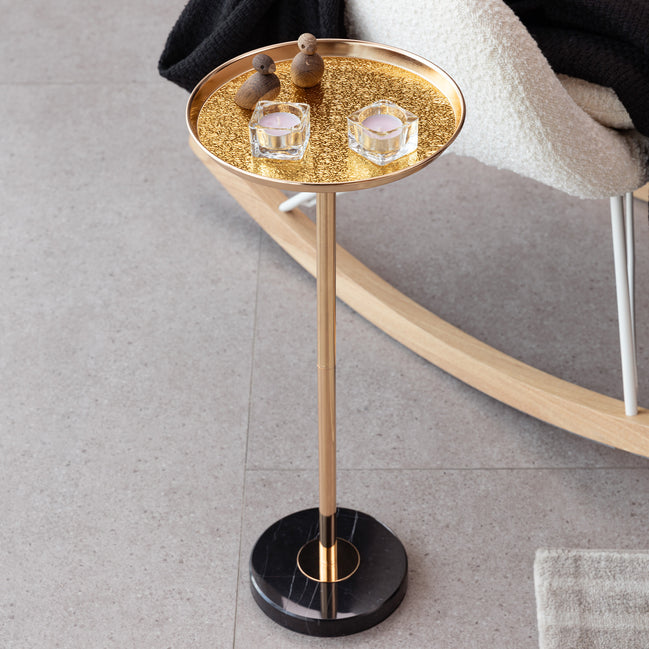 Adjustable Side Table, Small Tea Martini Table, Gold, Natural Marble Decorative Pedestal End Table for Display and Storage