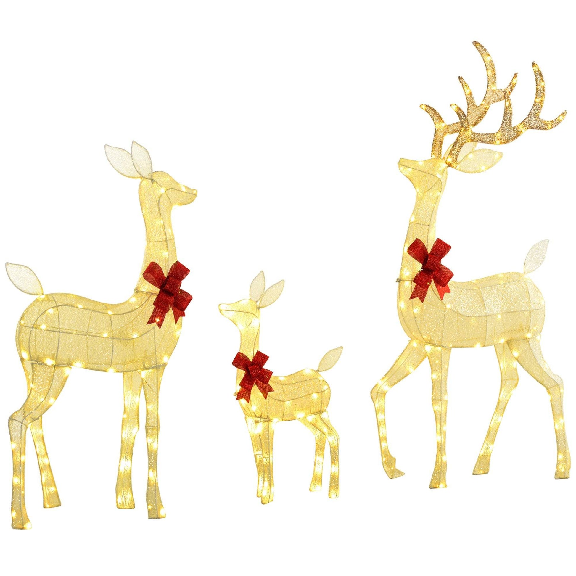 Outsunny 4.5ft 3-Piece Light Up Christmas Deer Family Set of 3, Lighted Reindeer Christmas Decorations with 2 LED Light Modes, Stakes, Zip Ties for Indoor, Outdoor, Yard, Lawn, Silver Default