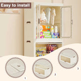 Portable Wardrobe Closet Storage Organizer & Magnetic Doors