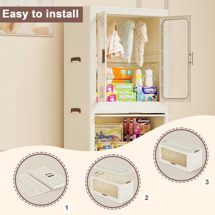 Portable Wardrobe Closet Storage Organizer & Magnetic Doors