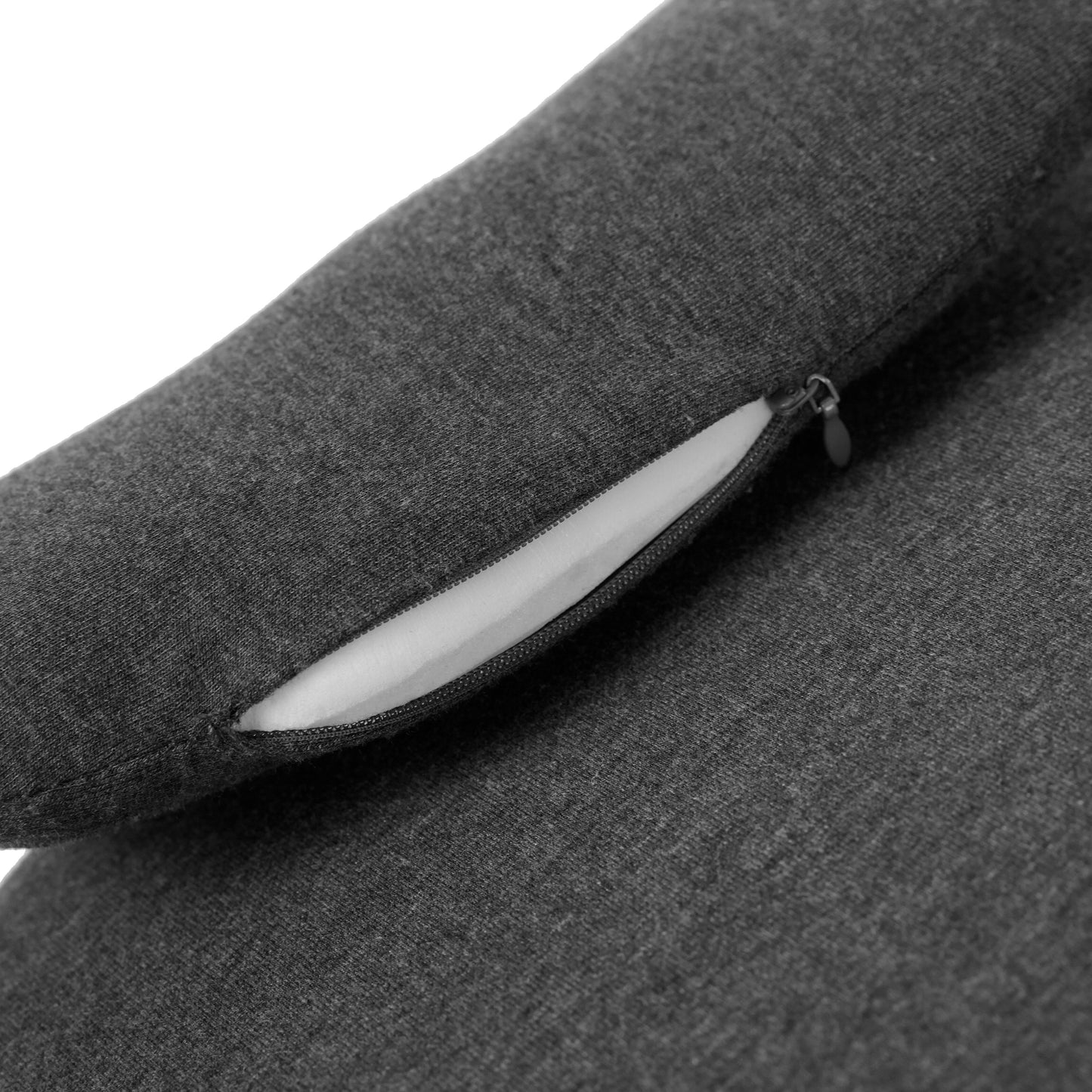 Zipper detail on Ergonomic Memory Foam Bed Pillow - Spinal Support Pillow, revealing inner memory foam for easy cleaning and maintenance.