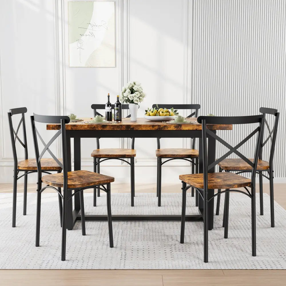 7 Pieces Dining Set 7-Piece Kitchen Table Set Perfect for Kitchen, Breakfast Nook, Living Room Occasions MLNshops]