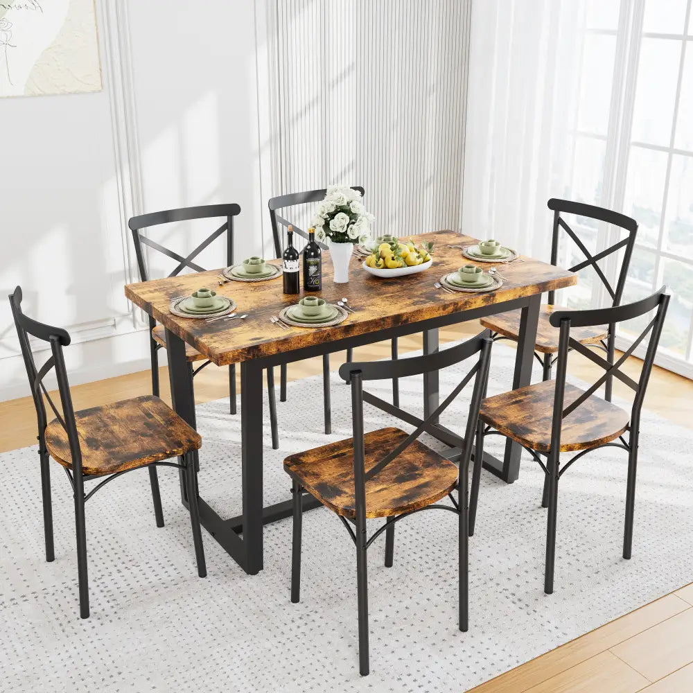 7 Pieces Dining Set 7-Piece Kitchen Table Set Perfect for Kitchen, Breakfast Nook, Living Room Occasions MLNshops]