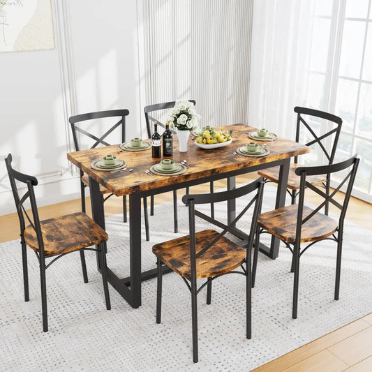 7 Pieces Dining Set 7-Piece Kitchen Table Set Perfect for Kitchen, Breakfast Nook, Living Room Occasions MLNshops]