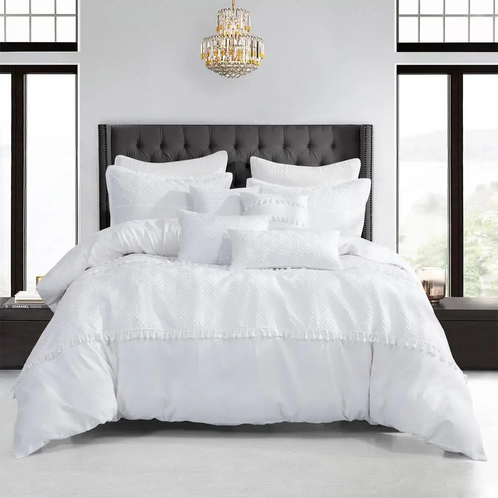 7 Pieces White Jacquard Luxury Retro Style Comforter Set-Queen King Size MLNshops]