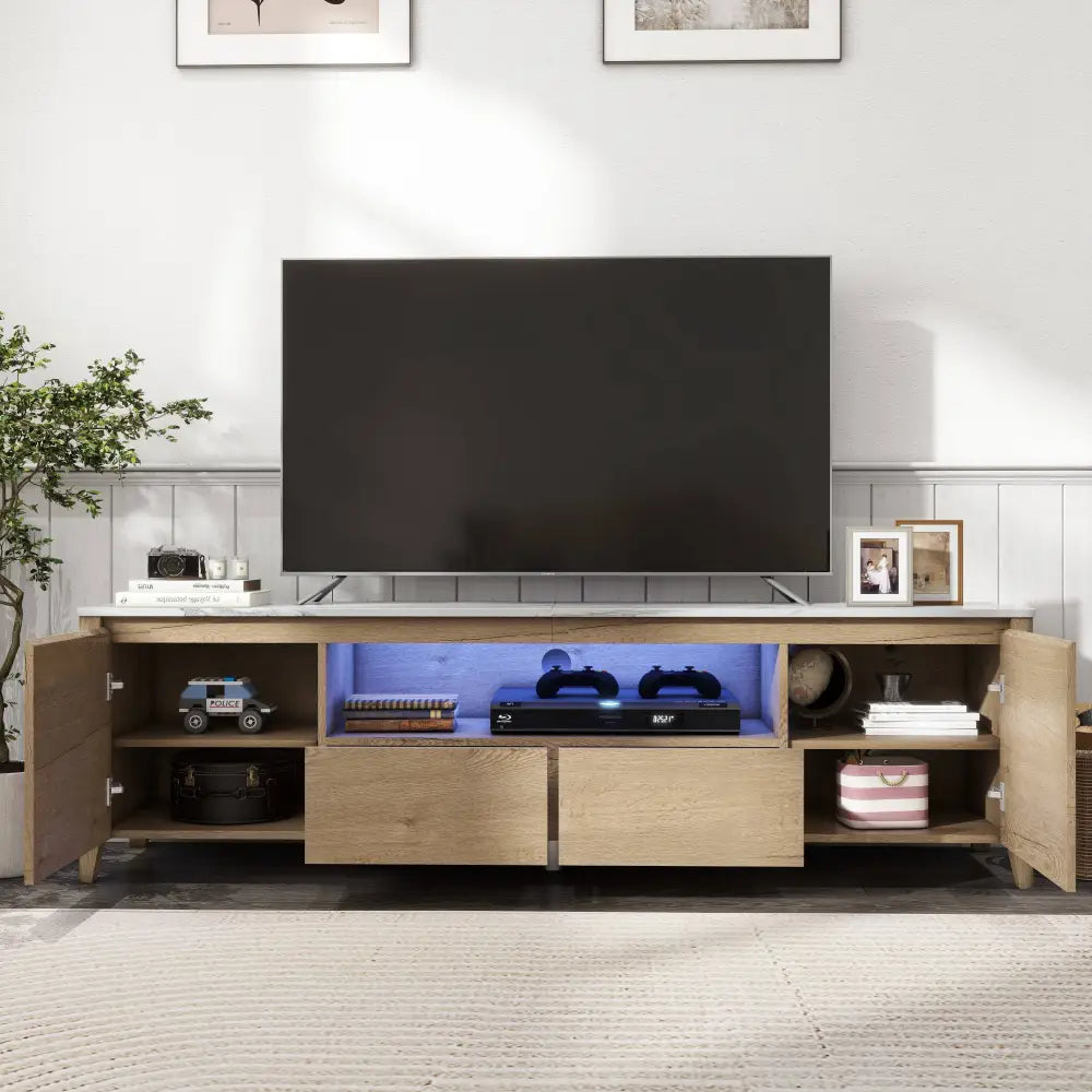 70 Inches Modern TV stand with LED Lights Entertainment Center TV cabinet with Storage for Up to 75 inches for Gaming Living Room Bedroom MLNshops]