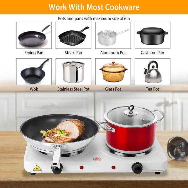 Cooking electric heating plate, 2-burner electric stove, 2000 watt portable electric stove, glass stove, easy to clean, suitable for RV/home/camping 110V