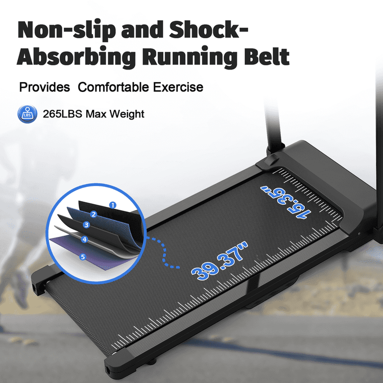 Close-up of treadmill running belt and shock-absorbing system