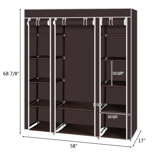 69" Portable Clothes Closet Wardrobe Storage Organizer with Non-Woven Fabric  Quick and Easy to Assemble  Extra Strong and Durable Dark Brown MLNshops]