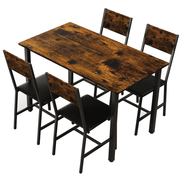 5 Piece Metal Wood Dining Table Set for 4 with rectangular table and matching chairs, ideal for modern kitchen or dining spaces.