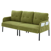 Green sofa with black legs on a white background
