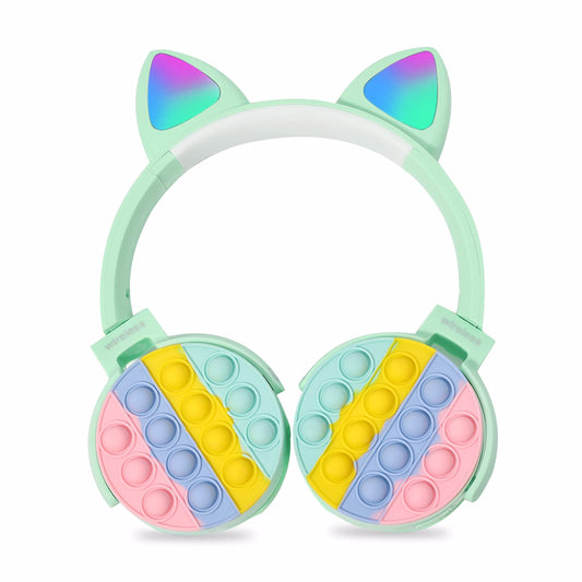 Kids Toy Headset, Wireless Bluetooth Headphone Pop Bubble On-Ear Headphone Fidget Toy Rainbow Color Fidget Headset for Children Adults (Blue)