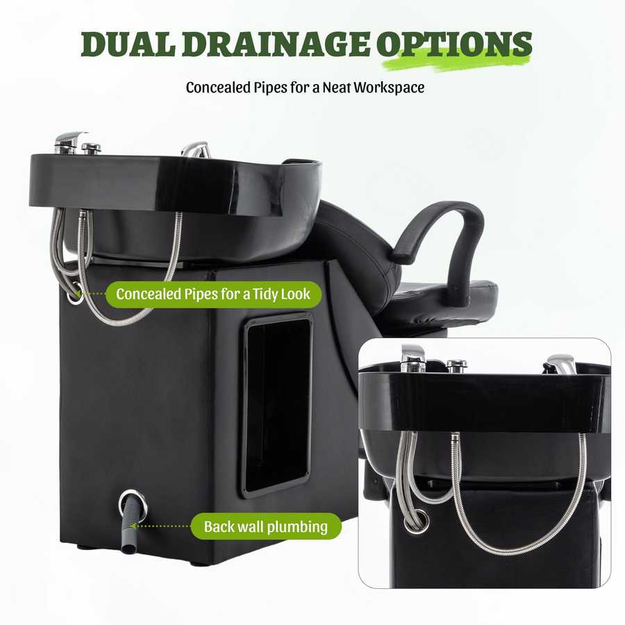 Black salon shampoo bowl with chrome faucet and hoses
