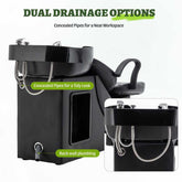 Black salon shampoo bowl with chrome faucet and hoses
