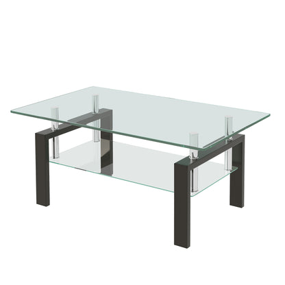Modern Tempered Clear Glass Coffee Table with 2-Layers and Waterfall Edges for Living Room Default