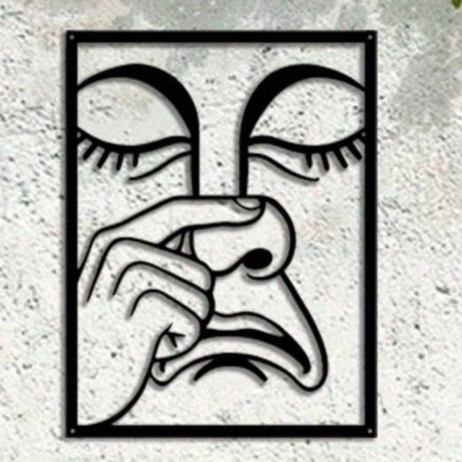 Whimsical Nose Picking Expression Wall Art on textured wall, adds humor and personality to home or garden spaces.