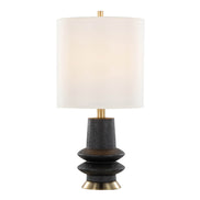 Lloyd 26' Contemporary Polyresin Table Lamp in Sanded Matte Black Polyresin, Modern Brass and White Linen Shade from Grandview Gallery by LumiSource - Set of 2