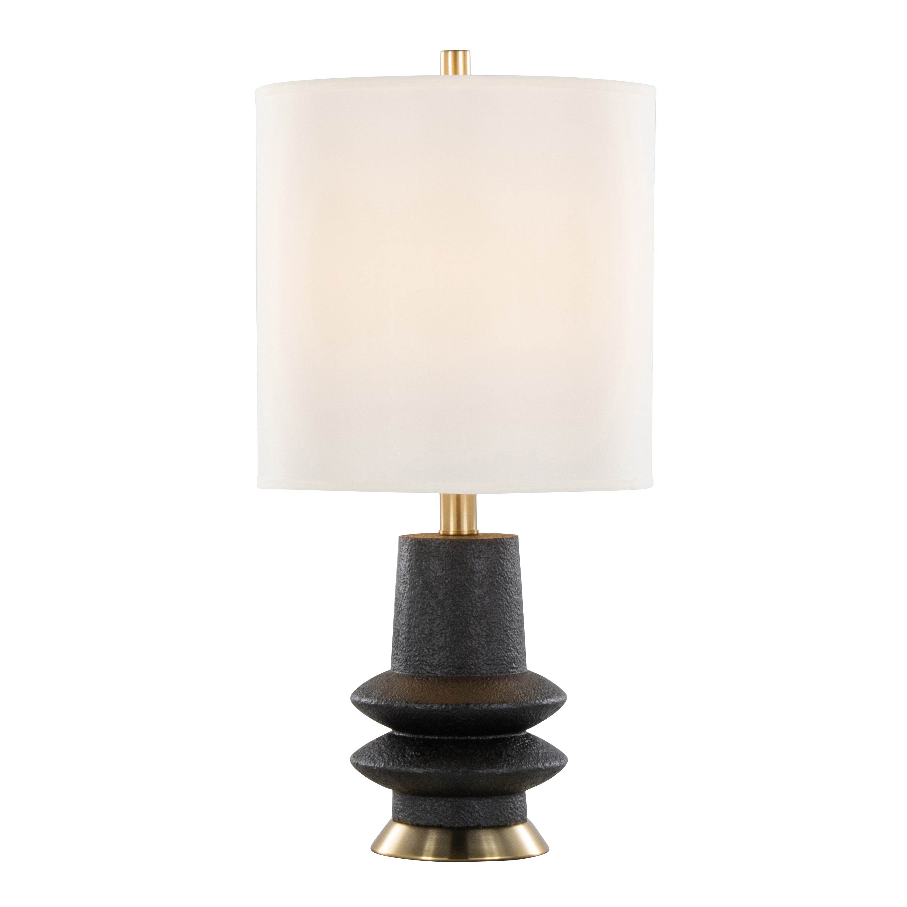 Lloyd 26' Contemporary Polyresin Table Lamp in Sanded Matte Black Polyresin, Modern Brass and White Linen Shade from Grandview Gallery by LumiSource - Set of 2