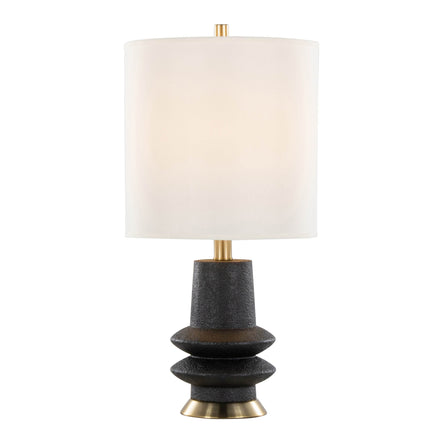 Lloyd 26' Contemporary Polyresin Table Lamp in Sanded Matte Black Polyresin, Modern Brass and White Linen Shade from Grandview Gallery by LumiSource - Set of 2