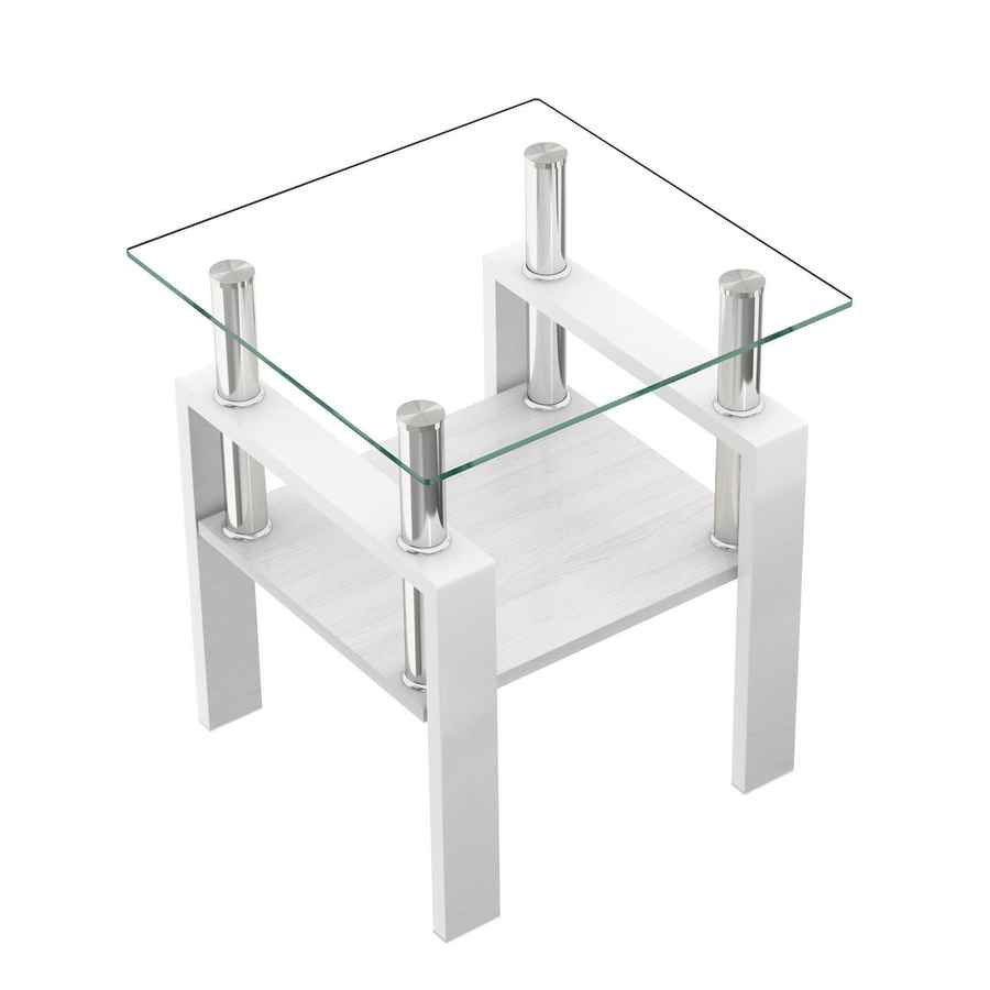 MLNshops white glass end table with shelf - Tempered